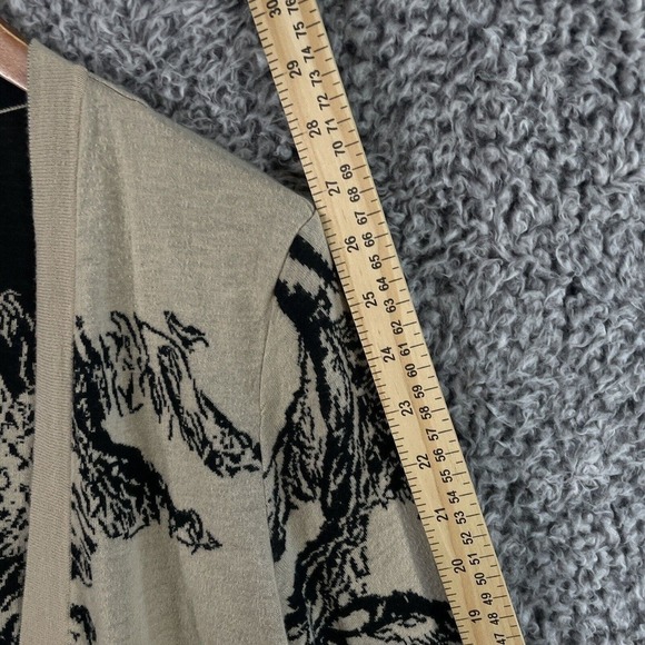 J. Jill Cardigan Sweater Open Front Tan Black Floral Print Womens XS 100% Cotton - Picture 4 of 10